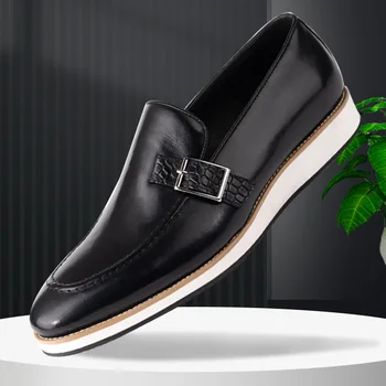 Zapatos de los hombres de Negro, Pintados a Mano, Pulido de Cuero de Vaca de Penny Mocasines Slip-On Sneakers Casual Male Conducción de Negocios Zapatos Hombre