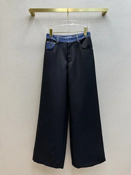 etiqueta de rayón poliéster anchos de la pierna de los pantalones del dril de algodón de patchwork diseño de la cintura especialmente bueno-looking9.12