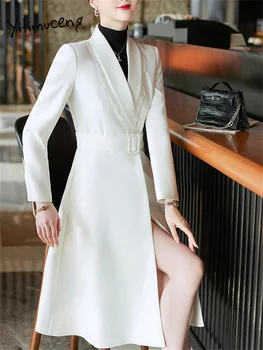 Yitimuceng de Moda Otoño Blanco Negro Chaqueta de las Mujeres de Invierno de 2023 Nuevo coreano de la Moda Elegante Chaqueta Larga de la Oficina de las Señoras Abrigos