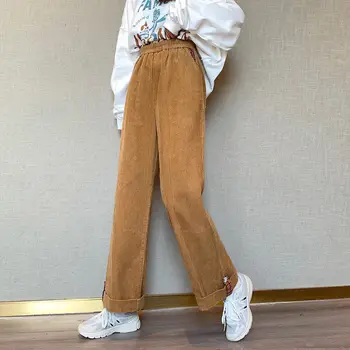 Vintage de gran tamaño de Pana Holgados Pantalones de las Mujeres Harajuku y2k Marrón Ancho de la Pierna del Pantalón Streetwear Carrito de Cintura Alta Pantalones pantalones Casuales