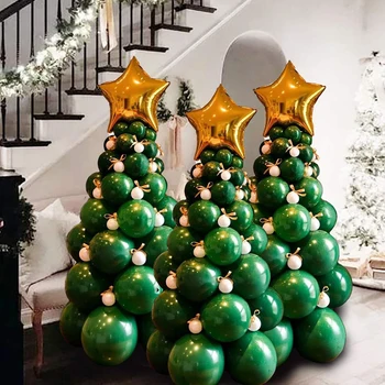 72pcs Árbol de Navidad Globo Guirnalda Verde Blanco Globos de Látex Estrella de Globos de papel de Aluminio para la Decoración de Navidad de Año Nuevo de Suministros