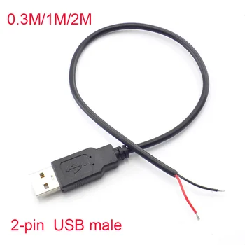 5V USB 2.0 2 Pin 2 Alambre de bricolaje usb Macho a Jack Conector del Cable de Alimentación de Carga Cable de Extensión Cable de 0,3 m/1m/2m Conector de Adaptador de