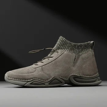Genuina de los hombres Zapatos de Cuero Botas de Tobillo de 2023 Hombres Zapatillas de deporte al aire libre de la Luz de cordones de Zapatos Casuales de Moda Mocasines, Botas de Invierno Cálido