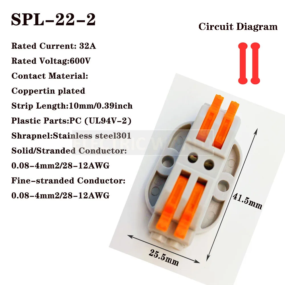 1pcs SPL-22-2 Conectores de los cables de energía rápido conector mini bloque terminal de conexión del cable de la palanca de conexión push en el conector del Cable de
